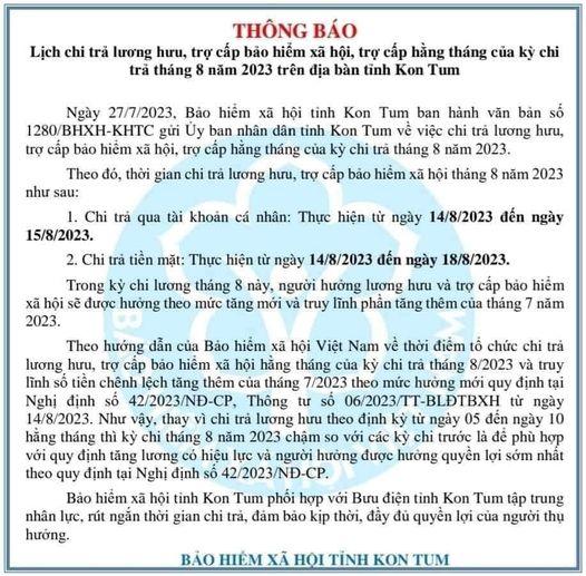 Sẽ chi trả lương hưu, trợ cấp bảo hiểm xã hội mới từ ngày 14 - 18/8